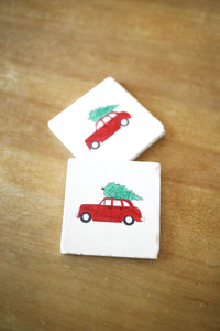 Vintage Car with Christmas Tree Marble Coasters