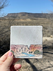 Desert Scenery Coasters, New Mexico Landscape Painting, Desert landscaping painting, stone coaster