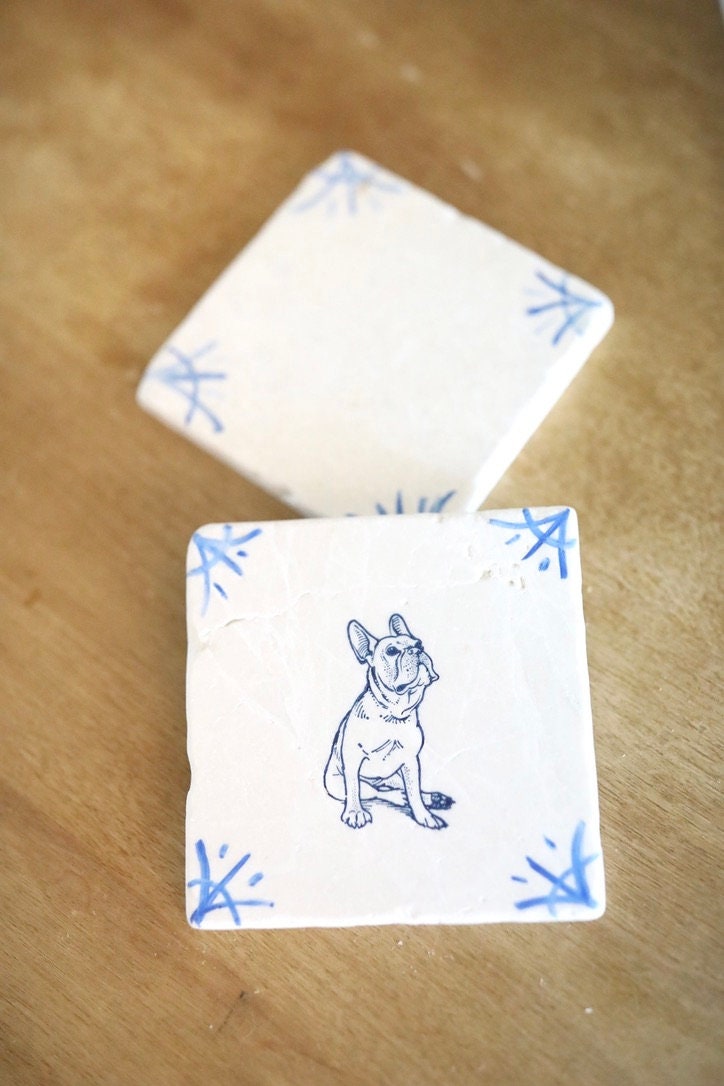 Delft Blue Painted Tile Marble Coasters – Lace, Grace & Peonies