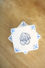 Goldendoodle Delft Tile Coasters, Seiner dog gift, Delft tile coasters, blue and white coasters, marble coasters, stone coasters