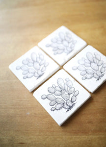 Prickly Pear Cactus Marble Coaster Set for Cactus Home Decor- marble stone drink custom coasters- modern coasters
