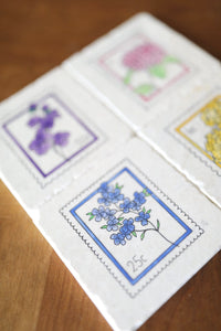 4 Floral Postage Stamp Coasters/ Unique Mother's Day Gift/ free shipping/ Gift for her idea/ Gift for mom/ Marble Coasters/ Stone coasters