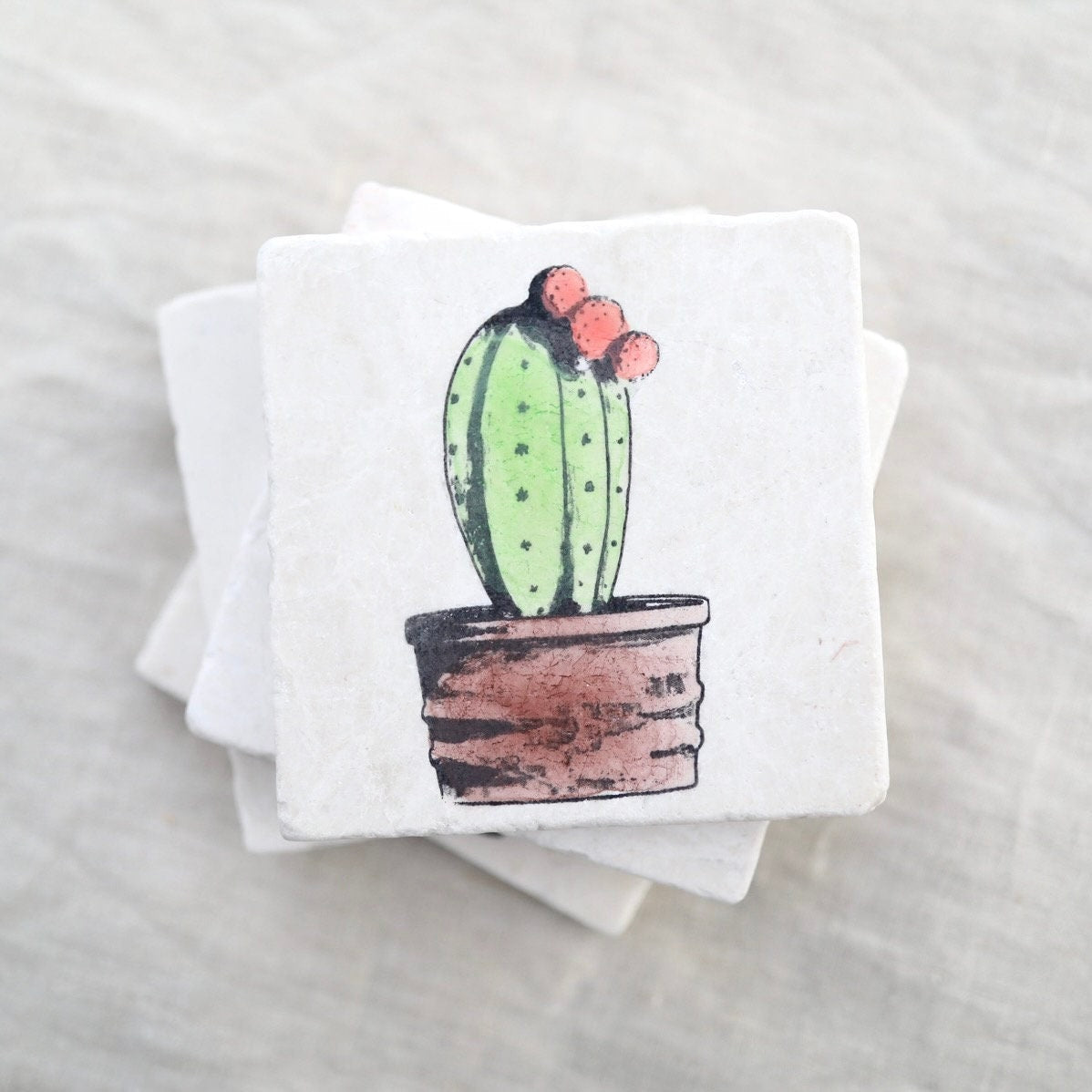 3D Potted Cactus Marble Coaster – Lace, Grace & Peonies