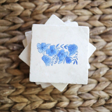 Montana Blue and White Floral State Coasters/Coastal Cowgirl coasters/ Montana gift coasters/ whitefish Montana