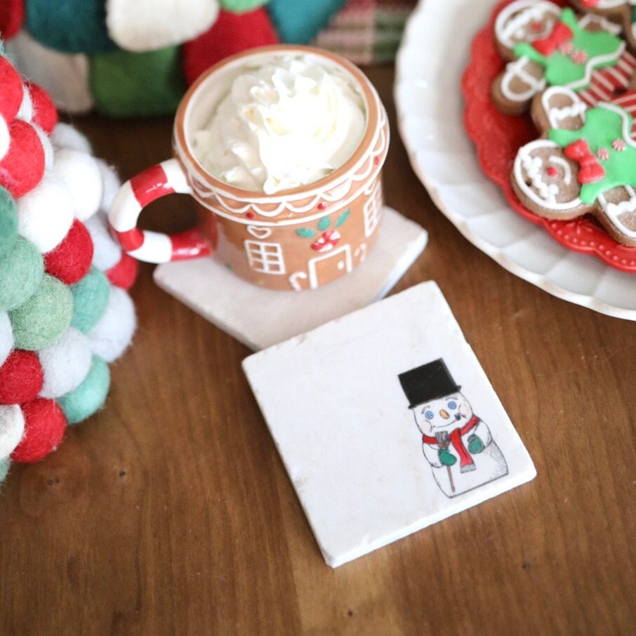 Vintage Snowman Christmas Marble Coasters – Lace, Grace & Peonies