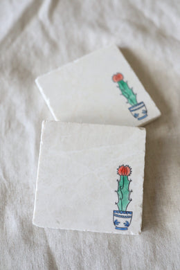 Spanish Potted Cactus Marble Coaster Set