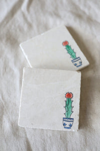 Spanish Potted Cactus Marble Coaster Set