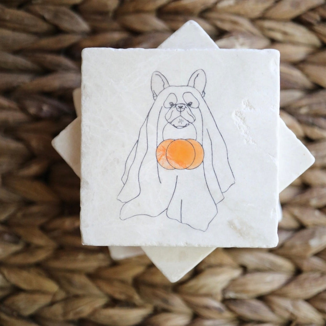 Frenchie Ghost Marble Coasters