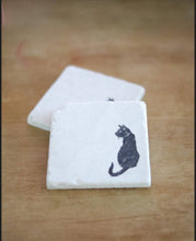Black Cat Marble Coasters- Black Cat Gift- Halloween Decor- stone tile custom drink coasters