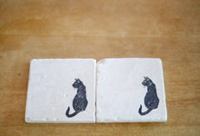 Black Cat Marble Coasters- Black Cat Gift- Halloween Decor- stone tile custom drink coasters