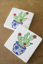 Cactus Chinoiserie Potted Marble Coaster Set