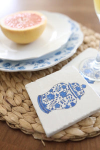 Blue and White Ginger Jar Marble Coaster Set