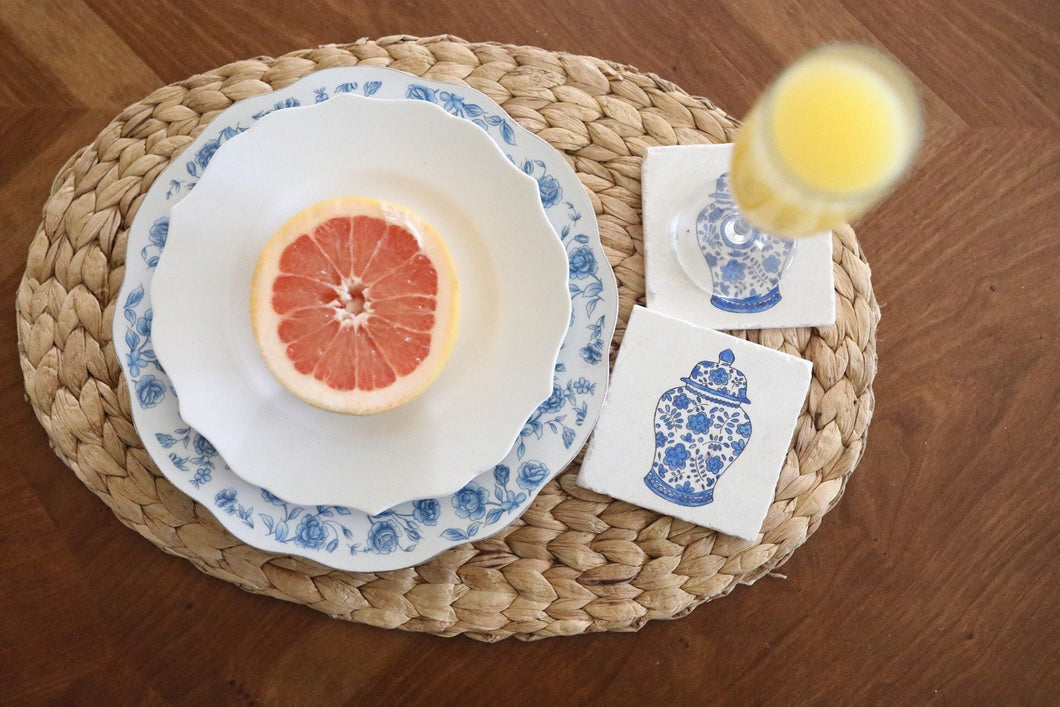 Blue and White Ginger Jar Marble Coaster Set