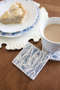 Blue and White botanical stems marble coasters