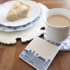 Delft Blue Canal Houses Marble Coaster Set