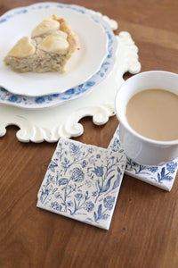 Blue and White botanical marble coasters