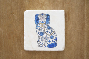 Blue and White Antique Staffordshire Dog Marble Coaster Set