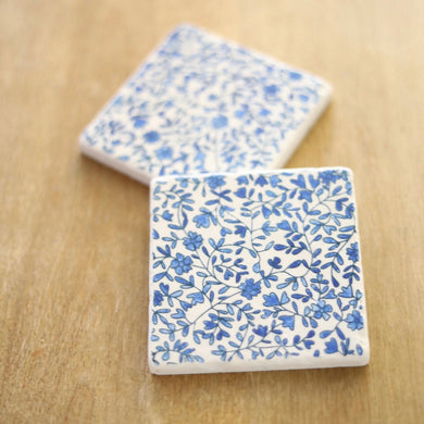 Blue Floral Vine Painted Coasters