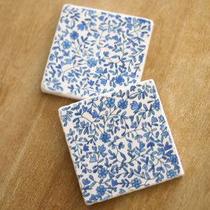 Blue Floral Vine Painted Coasters