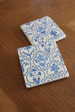 Blue and White botanical hand painted marble coasters