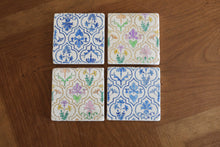 Blue and White botanical hand painted marble coasters