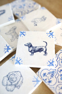 Dachshund Delft Tile Coasters