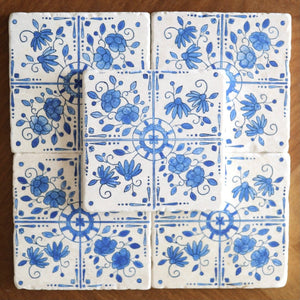 Delft Blue Painted Tile Marble Coasters