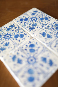 Delft Blue Painted Tile Marble Coasters