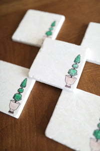 Topiary Boxwood Tree Marble Coasters