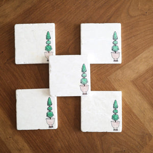 Topiary Boxwood Tree Marble Coasters