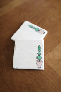 Topiary Boxwood Tree Marble Coasters