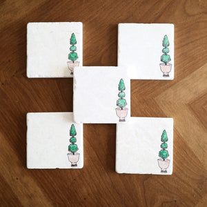 Topiary Boxwood Tree Marble Coasters