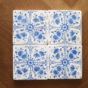 Delft Blue Painted Tile Marble Coasters