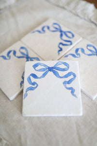 Blue Bow Marble Coasters