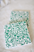 Green Floral Vine Marble Coasters