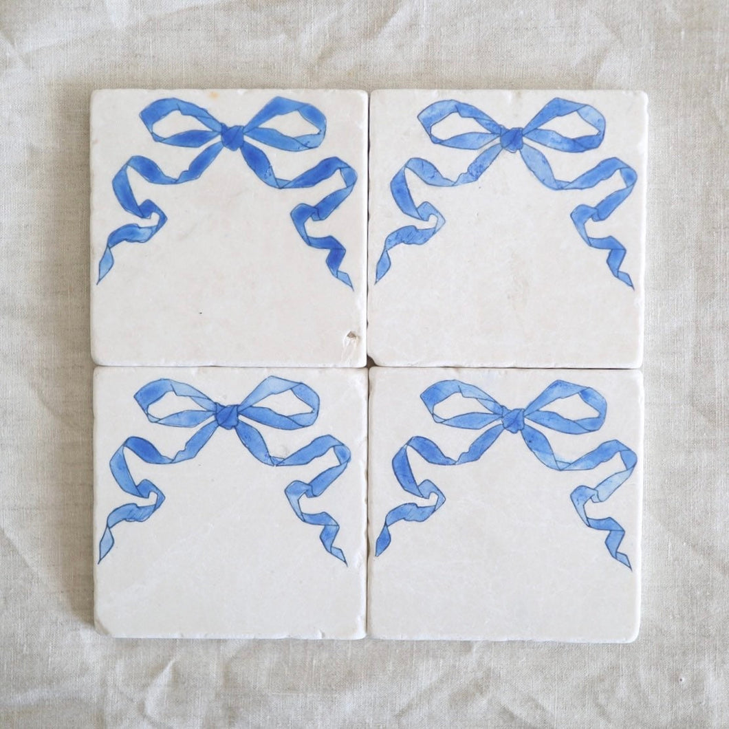 Blue Bow Marble Coasters