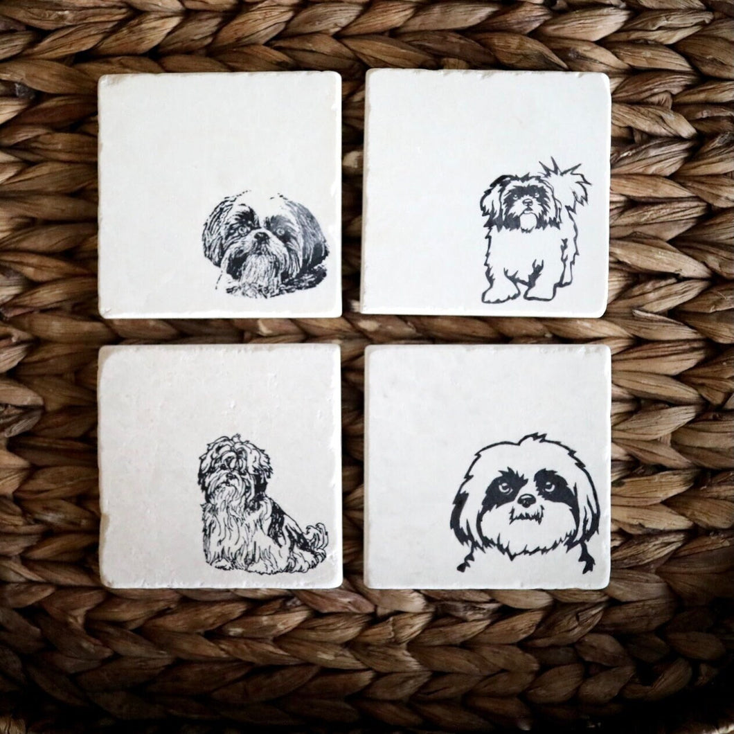 Shih Tzu Coaster Set- Shih Tzu dog coasters, personalized pet coasters, housewarming gift, Shih Tzu home decor, Shih Tzu gift