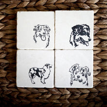 Australian Shepherd Coaster Set- Aussie dog coasters, personalized pet coasters, housewarming gift, Aussie home decor, Aussie gift