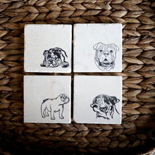 Bulldog Marble Coaster Set, Hand Stamped Dog Lover Gift