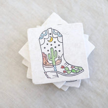 Cowboy Boot Prickly Pear Marble Coasters