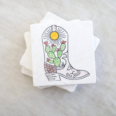 Cowboy Boot Prickly Pear Marble Coasters