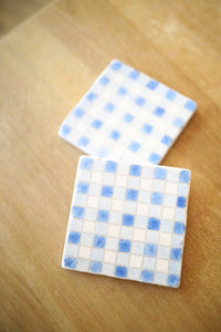 Painted Blue Buffalo Check Marble Coasters