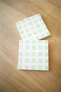 Green Painted Buffalo Check Marble Coasters