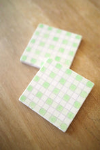 Green Painted Buffalo Check Marble Coasters