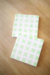 Green Painted Buffalo Check Marble Coasters