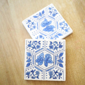 Delft Blue Medallion Painted Coasters