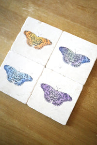 Butterfly Hand Painted Marble Coaster Set