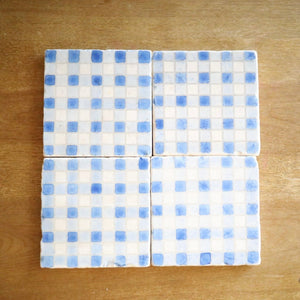 Painted Blue Buffalo Check Marble Coasters