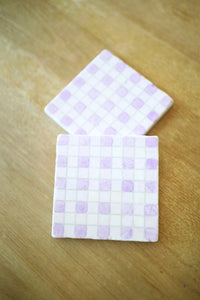 Purple Painted Buffalo Check Marble Coasters