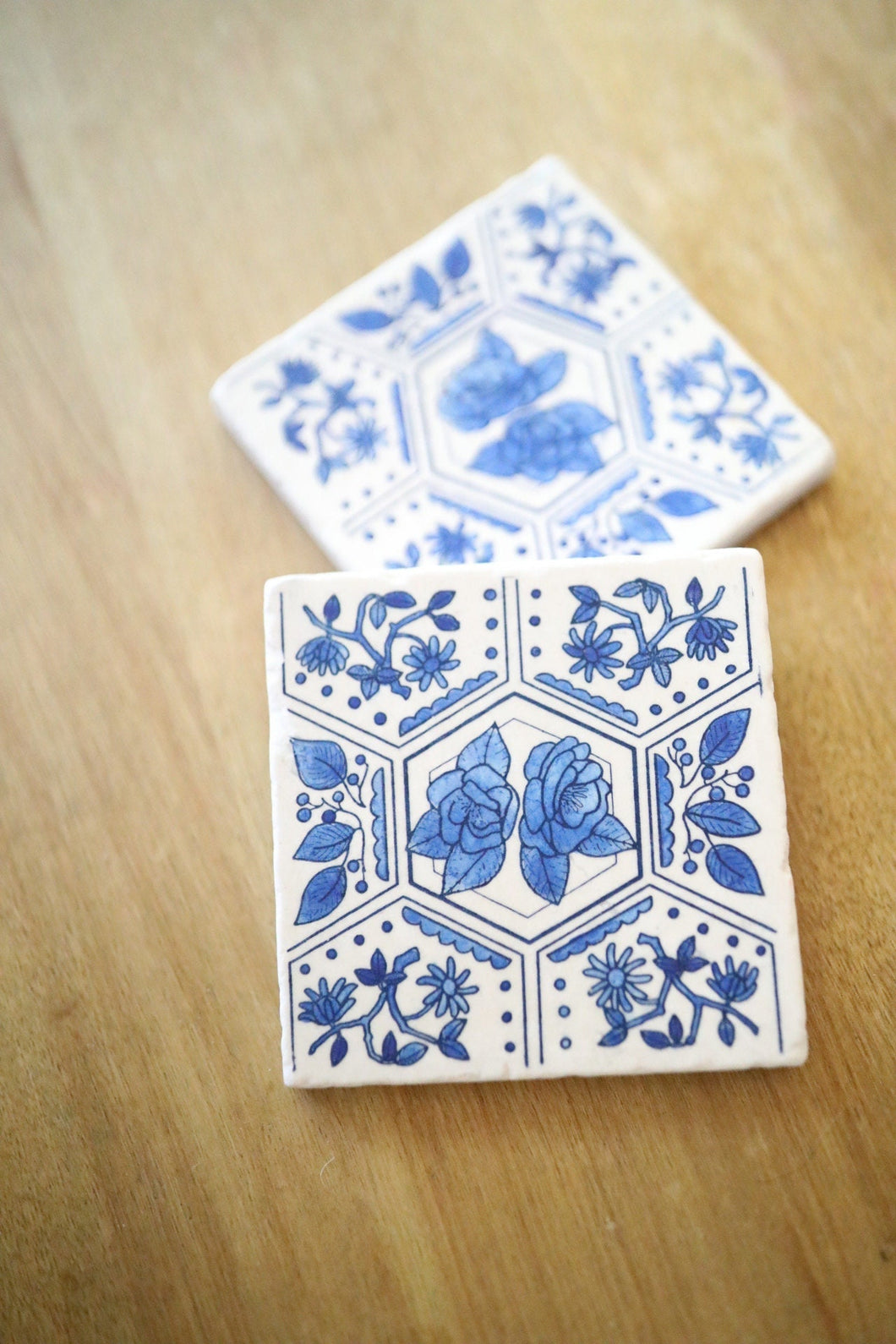 Delft Blue Medallion Painted Coasters